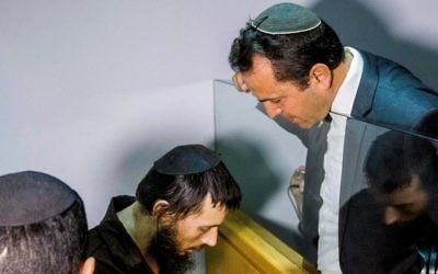 Meir Ephraim Goldstein, suspected of beheading his wife in burning her body in Tiberias, is seen at the Nazareth Magistrate's Court as he arrives for a hearing on March 30, 2017. (Flash90)