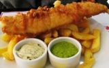 Fish, chips and mushy peas, the ultimate British dish, brought to the UK by Jews. (CC-BY-SA-2.0 Charles Haynes/Wikipedia)