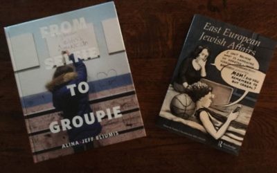 Covers of Alina and Jeff Bliumis's book, 'From Selfie to Groupie,' and a special edition of East European Jewish Affairs, at the festival. (Cathryn J. Prince/Times of Israel) Covers of Alina and Jeff Bliumis's book, 'From Selfie to Groupie,' and a special edition of East European Jewish Affairs, at the festival. (Cathryn J. Prince/Times of Israel)