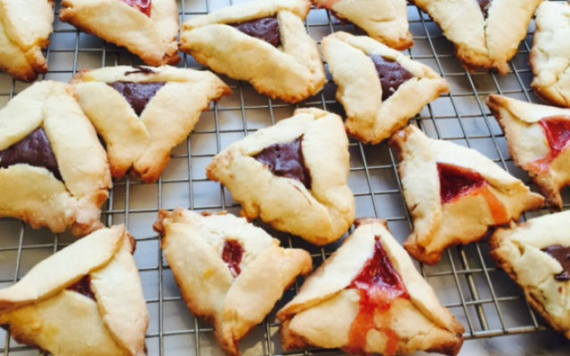 Abigail Pogrebin and her daughter Molly's first attempt at baking hamentaschen for Purim (Courtesy)