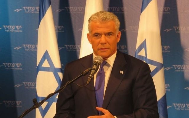Yesh Atid chairman Yair Lapidat a press conference announcing seven regional council joining the party, March 7, 2017. (Courtesy) 