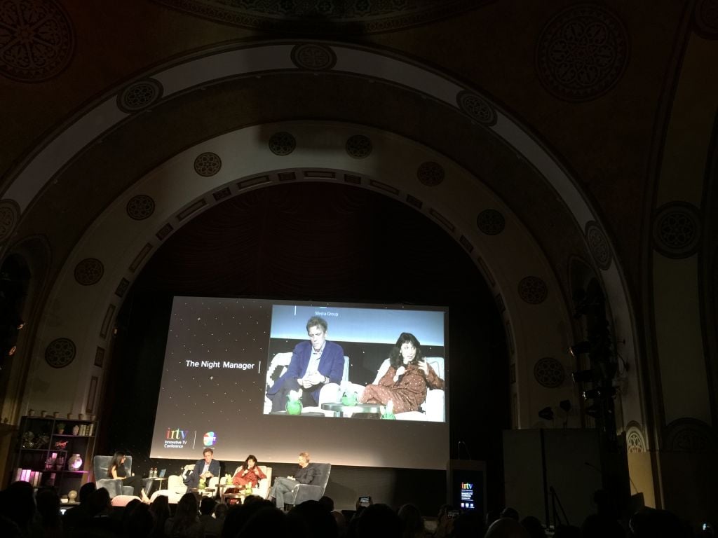 Hugh Laurie and director Suzannah Biel onstage at Keshet's INTV conference in Jerusalem on March 7, 2017 (Jessica Steinberg/Times of Israel) Hugh Laurie and director Suzannah Biel onstage at Keshet's INTV conference in Jerusalem on March 7, 2017 (Jessica Steinberg/Times of Israel)