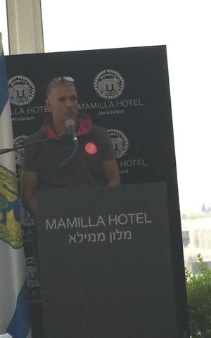 Visiting runner Milind Soman, a Bollywood actor and triathlete, who will run the half-marathon at the March 17, 2017 Jerusalem Marathon (Jessica Steinberg/Times of Israel)