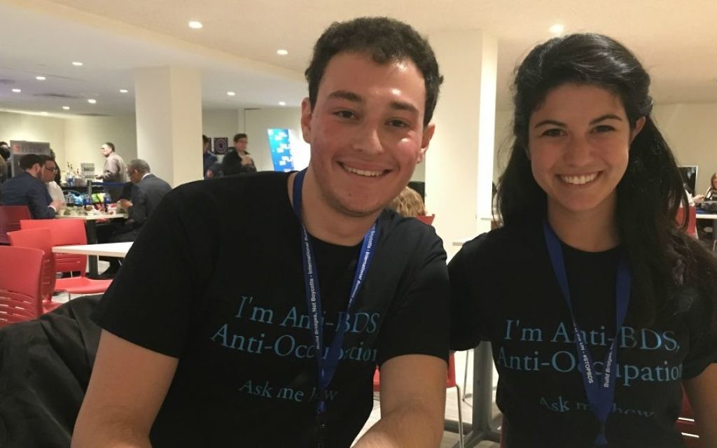 Ben Gellman and Brooke Davies of J Street U. (Cathryn J. Prince/Times of Israel)