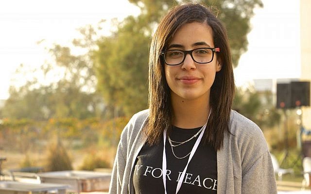 Marwa Toame, 16, from Ramallah, a student at the Eastern Mediterranean International Boarding School (EMIS) in Kfar Hayarok. On March 2, 2017, she participated in mock peace negotiations at her school. (Dov Lieber / Times of Israel) 