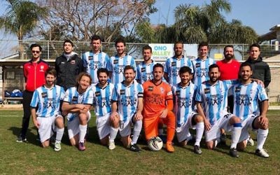 Inter Aliyah players posing for a team photo on their home field in Tel Aviv, Nov. 18, 2016. (Courtesy of Inter Aliyah Club)