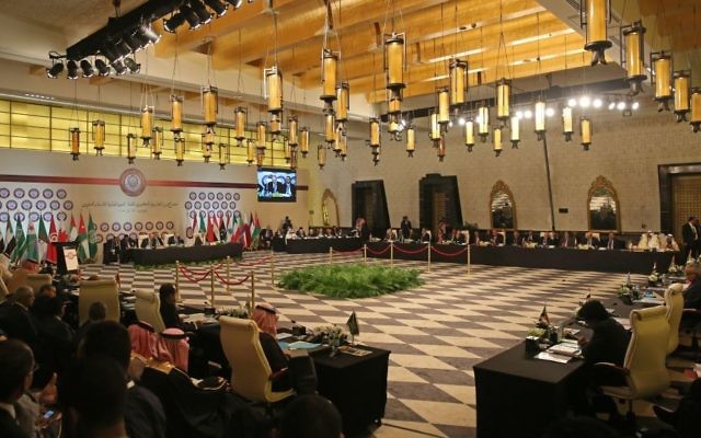 File: Ministers and representatives of the Arab League meet at the Dead Sea in Jordan, March 27, 2017. (AP Photo/Muntasser Akour) File: Ministers and representatives of the Arab League meet at the Dead Sea in Jordan, March 27, 2017. (AP Photo/Muntasser Akour)