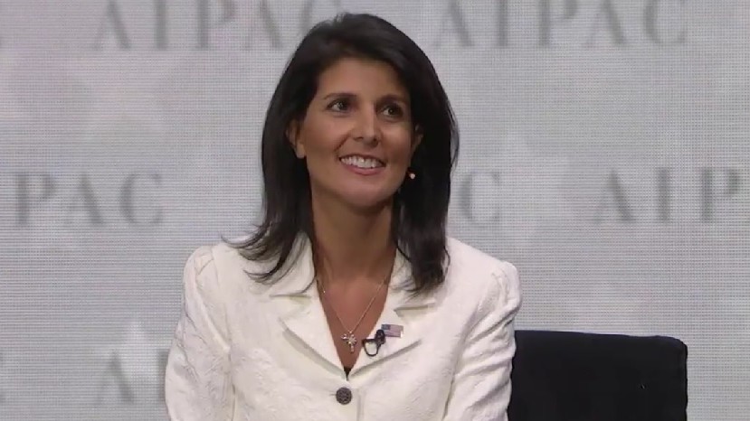 US ambassador to the United Nations Nikki Haley speaks at the 2017 AIPAC Policy Conference at the Verizon Center in Washington, DC on March 27, 2017 (screen capture) US ambassador to the United Nations Nikki Haley speaks at the 2017 AIPAC Policy Conference at the Verizon Center in Washington, DC on March 27, 2017 (screen capture)