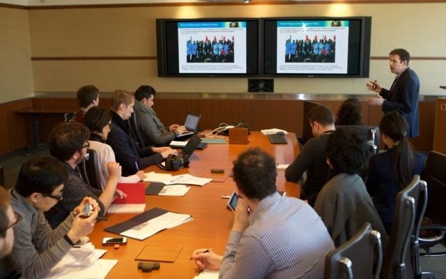 Andrew Guy speaks to foreign journalists at the Ontario Investment and Trade Centre (Courtesy)