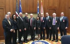US Attorney General Jeff Sessions (C)  meets with a delegation of Jewish leaders at the US Department of Justice in Washington D.C. on March 30, 2017.  (JCC Association of North America)