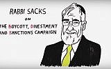 In an animated short video, former chief rabbi Jonathan Sacks says the growing BDS campaign is aimed at eliminating Israel. (YouTube screenshot)