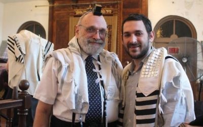 Father-and-son rabbinical team Alvin, left, and Sam Reinstein will receive semicha on the same day, a first for New York's Yeshiva University. (Courtesy of Moshe Bressler)