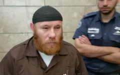Valentin Vladmir Mazlevski, a Belarusian-Israeli man charged with attempting to join Islamic State in Syria and Sinai, in a Nazareth District Court, on March 1, 2017. (Screen capture: Channel 10)