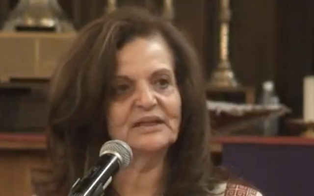 Rasmea Odeh speaking at an event for the 2016 International Working Women’s Day in Chicago. (YouTube via JTA) Rasmea Odeh speaking at an event for the 2016 International Working Women’s Day in Chicago. (YouTube via JTA)