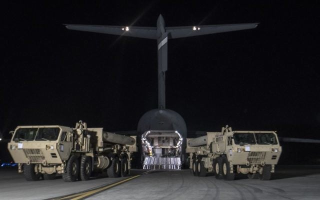 Trucks carrying US missile launchers and other equipment needed to set up the Terminal High Altitude Area Defense (THAAD) missile defense system arrive at the Osan air base in Pyeongtaek, South Korea, Monday, March 6, 2017. (US Force Korea via AP) Trucks carrying US missile launchers and other equipment needed to set up the Terminal High Altitude Area Defense (THAAD) missile defense system arrive at the Osan air base in Pyeongtaek, South Korea, Monday, March 6, 2017. (US Force Korea via AP)