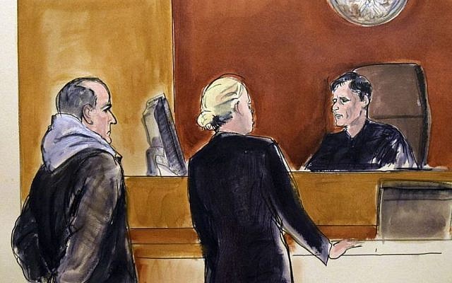 In this courtroom drawing, Elvis Redzepagic, left, appears before Magistrate Judge Robert Levy, right, Saturday, March 4, 2017 in New York, during his arraignment on charges that he attempted to provide material support to a foreign terrorist organization. (Elizabeth Williams via AP) In this courtroom drawing, Elvis Redzepagic, left, appears before Magistrate Judge Robert Levy, right, Saturday, March 4, 2017 in New York, during his arraignment on charges that he attempted to provide material support to a foreign terrorist organization. (Elizabeth Williams via AP)
