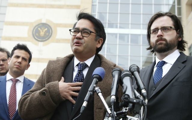 Omar Jadwat of the ACLU, center, accompanied by Justin Cox of the National Immigration Law Center, right, representing plaintiffs challenging the Trump administration's travel ban, speaks to reporters outside court in Greenbelt, Maryland, Wednesday, March 15, 2017. (AP Photo/Manuel Balce Ceneta) Omar Jadwat of the ACLU, center, accompanied by Justin Cox of the National Immigration Law Center, right, representing plaintiffs challenging the Trump administration's travel ban, speaks to reporters outside court in Greenbelt, Maryland, Wednesday, March 15, 2017. (AP Photo/Manuel Balce Ceneta)