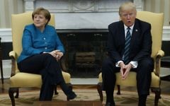 US President Donald Trump meets with German Chancellor Angela Merkel in the Oval Office of the White House in Washington, Friday, March 17, 2017. (AP Photo/Evan Vucci)