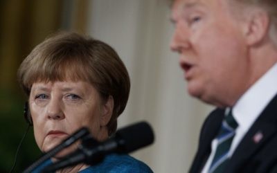 German Chancellor Angela Merkel listens as US President Donald Trump speaks during their joint news conference in the East Room of the White House in Washington, Friday, March 17, 2017. (AP Photo/Evan Vucci) German Chancellor Angela Merkel listens as US President Donald Trump speaks during their joint news conference in the East Room of the White House in Washington, Friday, March 17, 2017. (AP Photo/Evan Vucci)