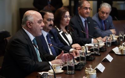 Iraqi Prime Minister Haider al-Abadi speaks during a meeting with President Donald Trump in the Cabinet Room of the White House in Washington, Monday, March 20, 2017. (AP Photo/Evan Vucci) Iraqi Prime Minister Haider al-Abadi speaks during a meeting with President Donald Trump in the Cabinet Room of the White House in Washington, Monday, March 20, 2017. (AP Photo/Evan Vucci)