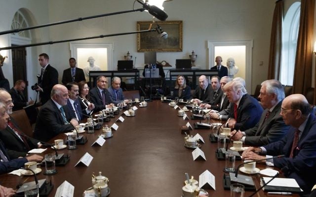 US President Donald Trump meets with Iraqi Prime Minister Haider al-Abadi in the Cabinet Room of the White House in Washington, Monday, March 20, 2017. (AP Photo/Evan Vucci) US President Donald Trump meets with Iraqi Prime Minister Haider al-Abadi in the Cabinet Room of the White House in Washington, Monday, March 20, 2017. (AP Photo/Evan Vucci)