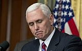US Vice President Mike Pence pauses while speaking before administering the oath of office to Energy Secretary Rick Perry, March 2, 2017, in the White House. (AP Photo/Andrew Harnik)