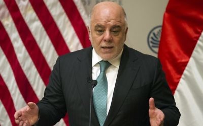 Iraq's Prime Minister Haider al-Abadi speaks at United States Institute of Peace in Washington, Monday, March 20, 2017. (AP Photo/Cliff Owen) Iraq's Prime Minister Haider al-Abadi speaks at United States Institute of Peace in Washington, Monday, March 20, 2017. (AP Photo/Cliff Owen)