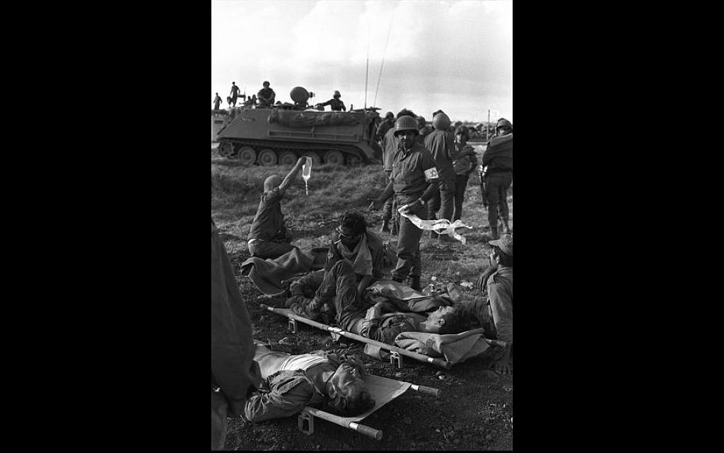 Wounded IDF soldiers are treated in the Sinai during the Yom Kippur War in 1973. (David Rubinger/Government Press Office)