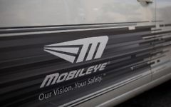 The Mobileye logo on a car in Jerusalem, March 14, 2017. (Yonatan Sindel/Flash90)