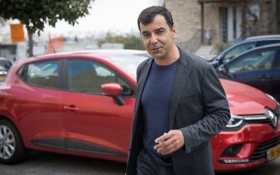 Amnon Shashua, co-founder and chairman of Mobileye arrives to a Mobileye and Intel Workers Conference in Jerusalem, March 14, 2017. (Yonatan Sindel/Flash90)