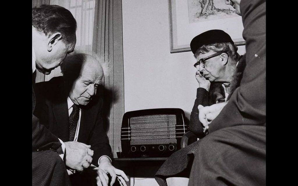 David Ben-Gurion being visited by Eleanor Roosevelt in Jerusalem (Courtesy David Rubinger/ Knesset Collection)
