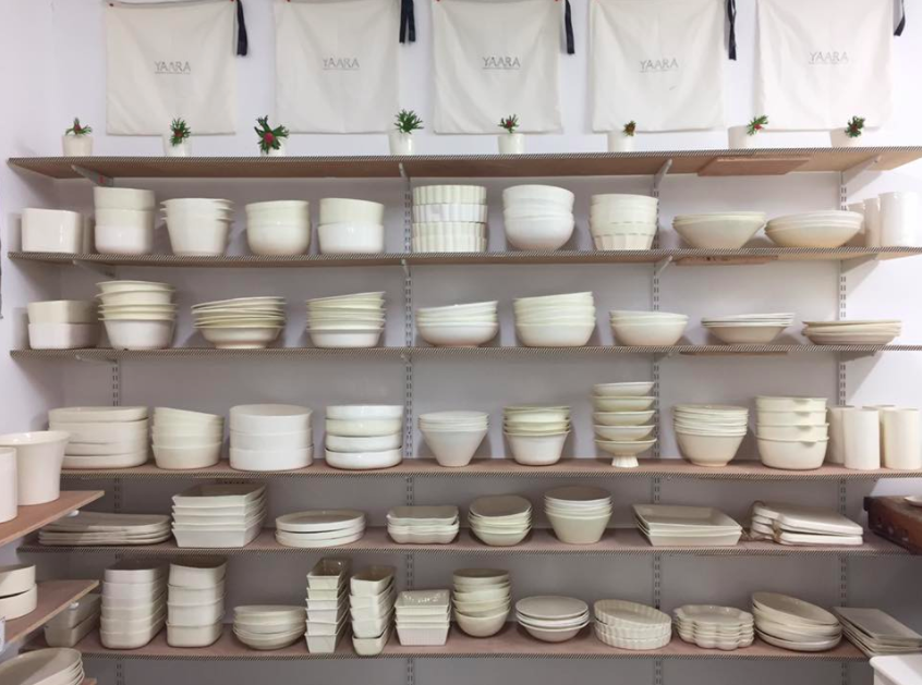 A glance at the wall of eggshell ceramics from Yaara Nir Kachlon's moshav studio in southern Israel (Courtesy Yaara Nir Kachlon) A glance at the wall of eggshell ceramics from Yaara Nir Kachlon's moshav studio in southern Israel (Courtesy Yaara Nir Kachlon)