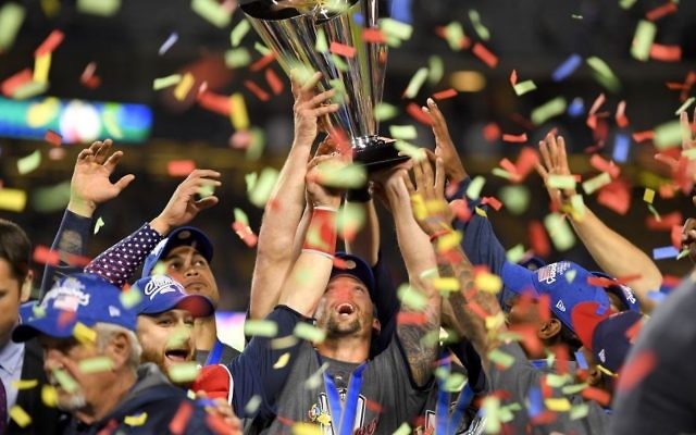 The US team celebrates following an 8-0 win over Puerto Rico in the final of the World Baseball Classic in Los Angeles, Wednesday, March 22, 2017. (AP Photo/Mark J. Terrill) The US team celebrates following an 8-0 win over Puerto Rico in the final of the World Baseball Classic in Los Angeles, Wednesday, March 22, 2017. (AP Photo/Mark J. Terrill)