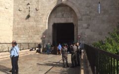 Police respond to an attempted stabbing at Damascus Gate in Jerusalem's Old City on March 29, 2017. (Israel Police)