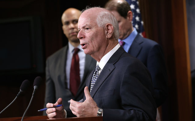 File: Sen. Ben Cardin speaking at a news conference at the US Capitol, Oct. 1, 2015. (Win McNamee/Getty Images via JTA)