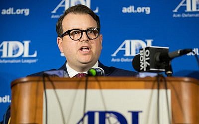 Evan Bernstein, the Anti-Defamation League’s New York Regional director, speaking during a news conference at the ADL national headquarters in New York City, March 3, 2017. (Drew Angerer/Getty Images)