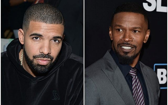 Drake, left, and Jamie Foxx performed at a recent bar mitzvah in the Netherlands. (JTA)