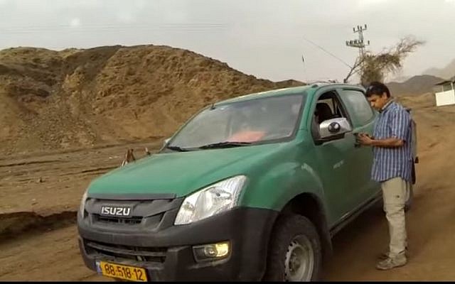 One of the Eilat vehicles of the Eilat police rescue unit arrives at the scene of the flooding early Wednesday morning March 1, 2017. (Screen capture/YouTube) One of the Eilat vehicles of the Eilat police rescue unit arrives at the scene of the flooding early Wednesday morning March 1, 2017. (Screen capture/YouTube)
