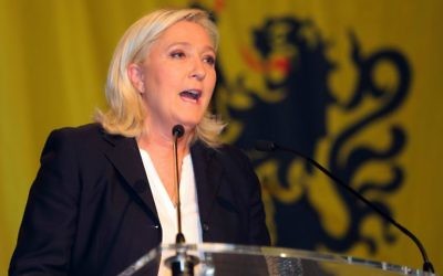 French presidential candidate Marine Le Pen speaking in Henin-Beaumont, France, December 6, 2015. (Sylvain Lefevre/Getty Images/JTA)