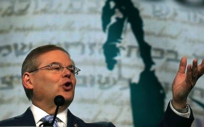 Sen. Robert Menendez of New Jersey addresses the AIPAC annual policy conference in Washington, DC, March 5, 2013. (Mark Wilson/Getty Images via JTA)