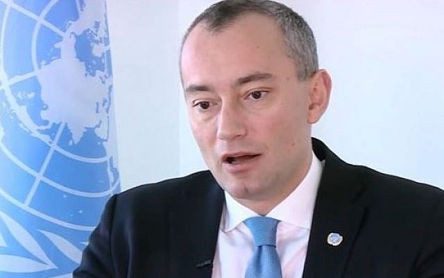 UN Special Coordinator for the Middle East Peace Process Nickolay Mladenov is interviewed on i24NEWS on February 21, 2017. (Screen capture/YouTube)