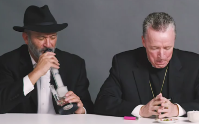 A rabbi, a priest and an atheist smoke marijuana. (Screen capture: Facebook)