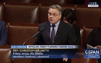 Rep. Chris Smith (R-NJ) speaks on the House floor regarding H.J.Res. 43 on February 16, 2017. (Screen capture/YouTube)