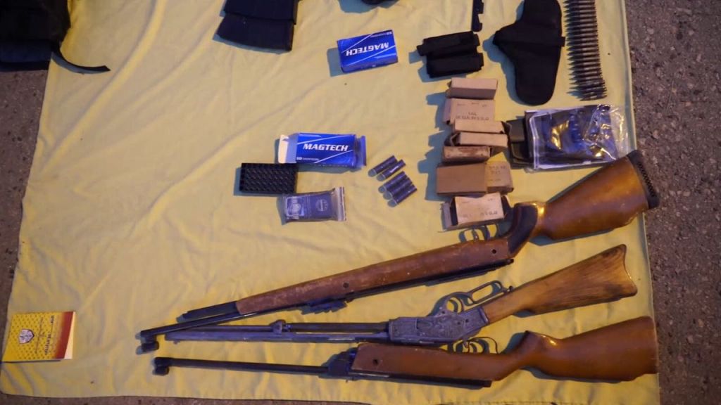 Three rifles and boxes of ammunition seized by the IDF as part of a raid in the Balata refugee camp, outside Nablus, on March 8, 2017. (IDF Spokesperson's Unit) Three rifles and boxes of ammunition seized by the IDF as part of a raid in the Balata refugee camp, outside Nablus, on March 8, 2017. (IDF Spokesperson's Unit)