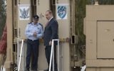 Prime Minister Benjamin Netanyahu (R) and IAF commander Major General, Amir Eshel at the unveiling of the David's Sling missile defense system at the Hatzor Air Force base on April 2, 2017. (AFP Photo/Jack Guez)