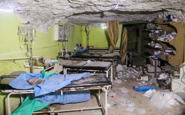 A picture taken on April 4, 2017 shows destruction at a hospital room in Khan Sheikhoun, a rebel-held town in the northwestern Syrian Idlib province, following a suspected toxic gas attack. (AFP/ Omar haj kadour) A picture taken on April 4, 2017 shows destruction at a hospital room in Khan Sheikhoun, a rebel-held town in the northwestern Syrian Idlib province, following a suspected toxic gas attack. (AFP/ Omar haj kadour)