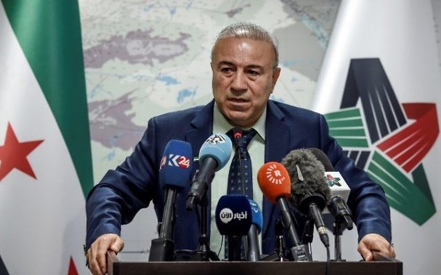 The day after a suspected chemical weapons attack killed at least 72 in a rebel-held town in Syria, Vice President of the Syrian national coalition Abdul Hakim Bashar gives a press conference in Istanbul, April 5, 2017. (AFP/OZAN KOSE) The day after a suspected chemical weapons attack killed at least 72 in a rebel-held town in Syria, Vice President of the Syrian national coalition Abdul Hakim Bashar gives a press conference in Istanbul, April 5, 2017. (AFP/OZAN KOSE)