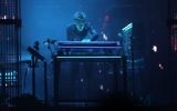 Electronic music pioneer Jean-Michel Jarre performs during concert to publicize the plight of the shrinking Dead Sea, the lowest place on earth, at the foot of the ancient clifftop fortress of Masada in Israel on April 6, 2017. (AFP/Menahem Kahana)