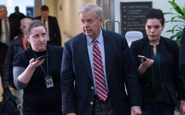 US Republican Senator from South Carolina Lindsey Graham speaks to reporters after a closed briefing by Joint Chiefs of Staff Gen. Joseph Dunford at the Capitol in Washington, DC, on April 7, 2017. (AFP Photo/Nicholas Kamm)