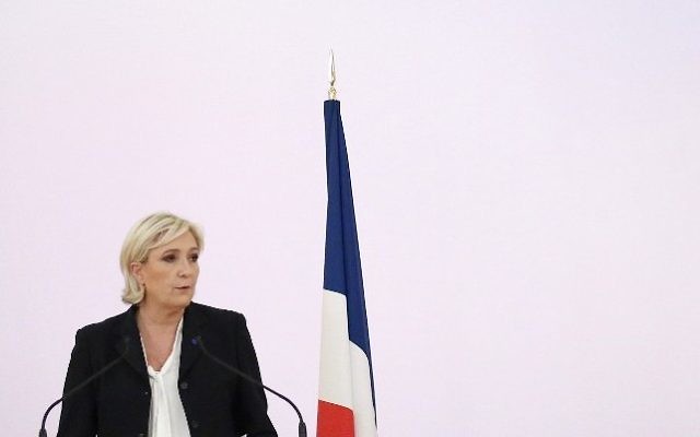 French presidential election candidate for the far-right Front National (FN) party Marine Le Pen speaks during a conference on the theme "France faced with the challenge of terrorism" in Paris on April 10, 2017. (AFP PHOTO / Benjamin CREMEL) French presidential election candidate for the far-right Front National (FN) party Marine Le Pen speaks during a conference on the theme "France faced with the challenge of terrorism" in Paris on April 10, 2017. (AFP PHOTO / Benjamin CREMEL)